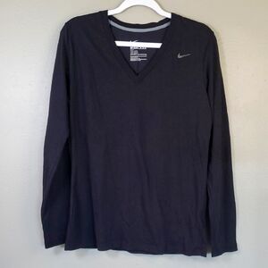 Nike Black V-Neck Long Sleeve, Dri-fit Shirt. Size Large, Slim Fit